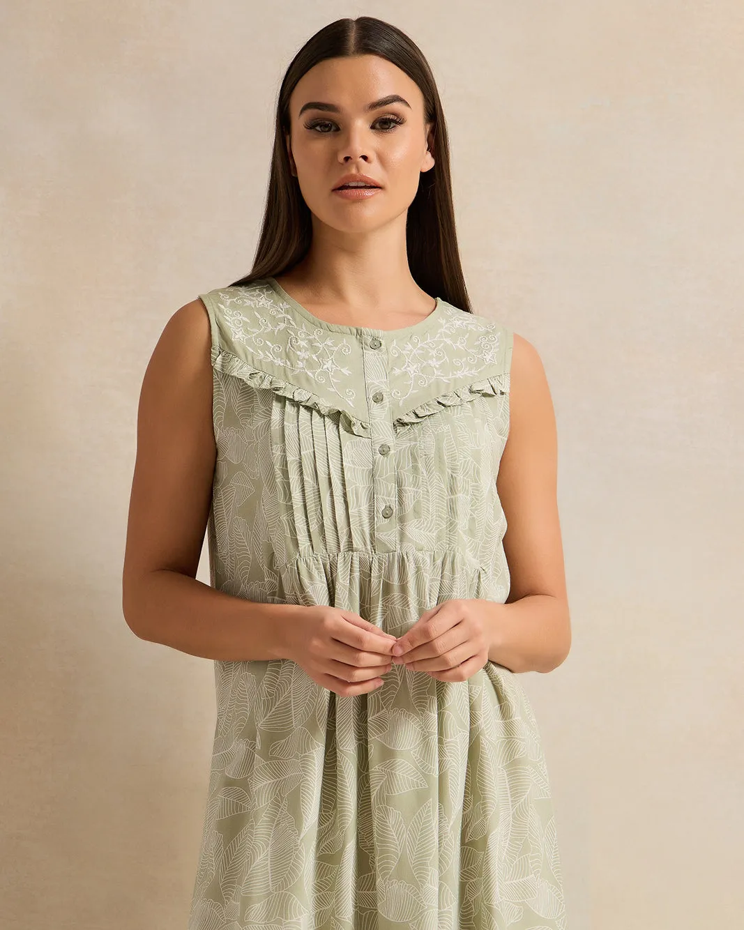 Women Mint Embroidered Nightgown sold by Redtag product image thumbnail 2