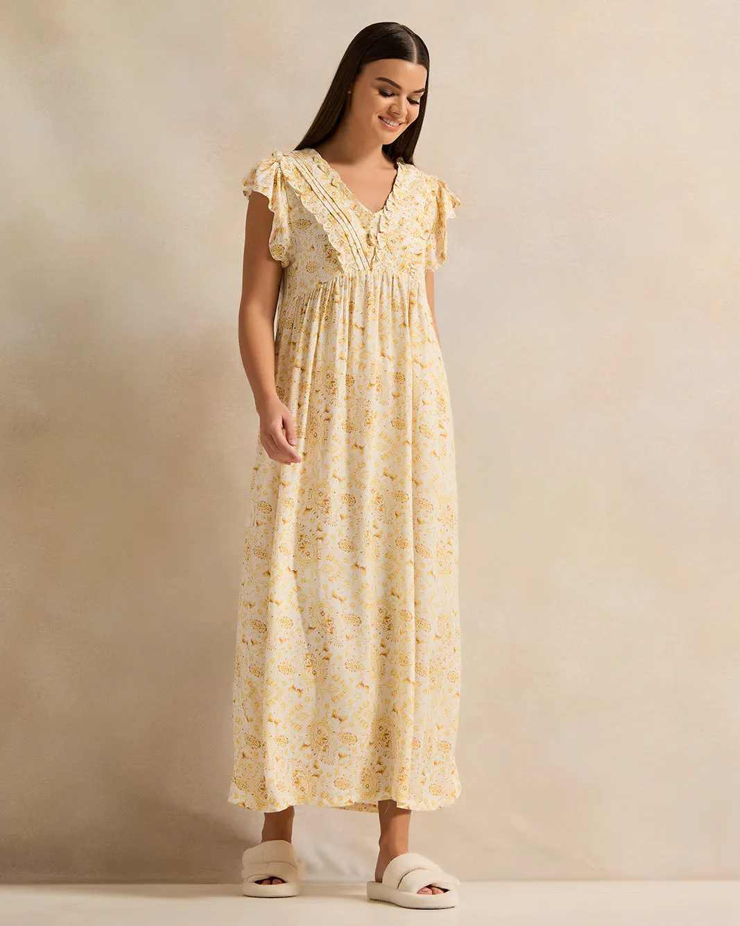 Women Yellow Empire Line Nightgown sold by Redtag