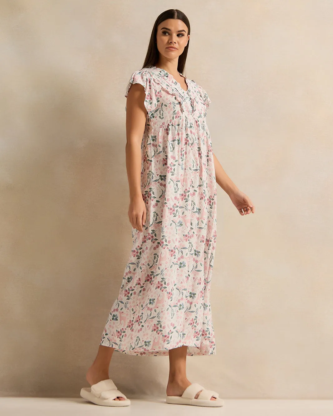 Women Ivory Printed Empire Line Nightgown sold by Redtag product image thumbnail 4
