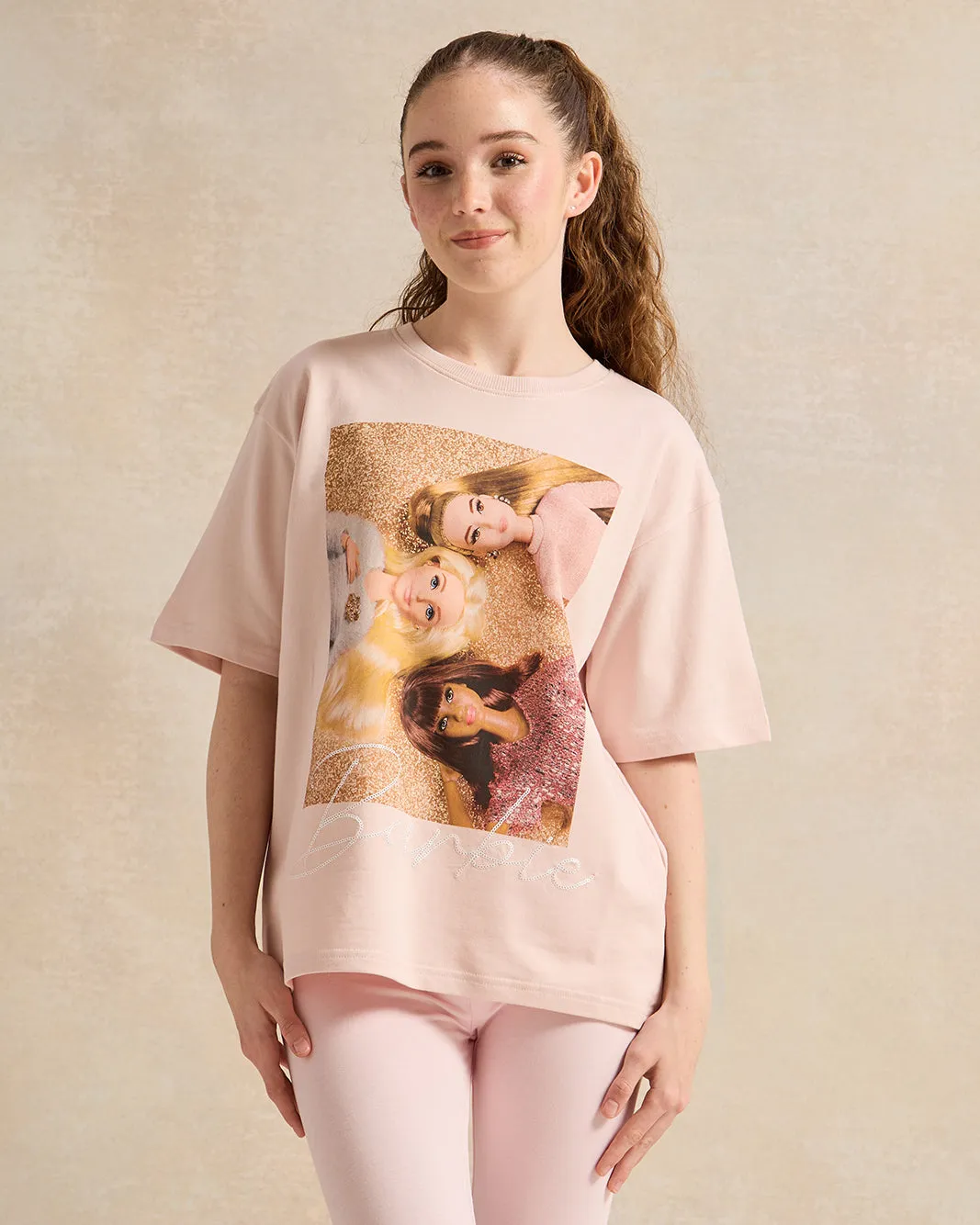 Senior Girls Pink Barbie Print Oversize T-Shirt sold by Redtag