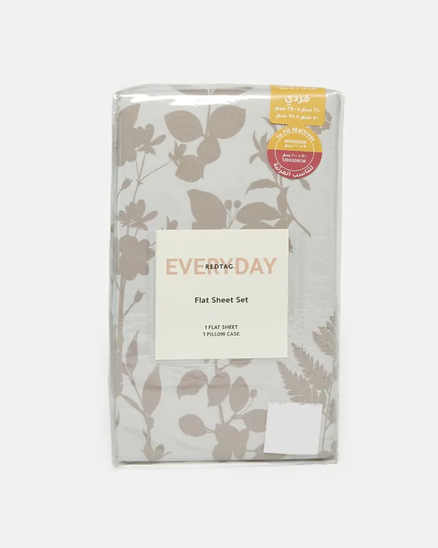 Ivory  Floral Printed Flat Sheet (Single Size) sold by Redtag