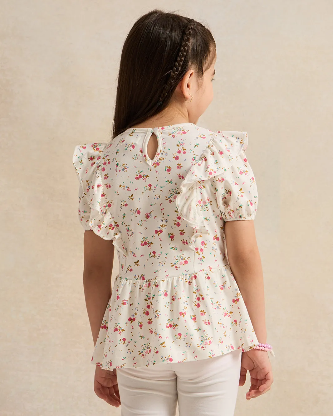 Girls Cream Printed Jersey Top sold by Redtag product image thumbnail 3