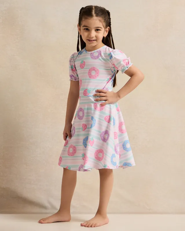 Girls Pink Printed Swimsuit Dress sold by Redtag