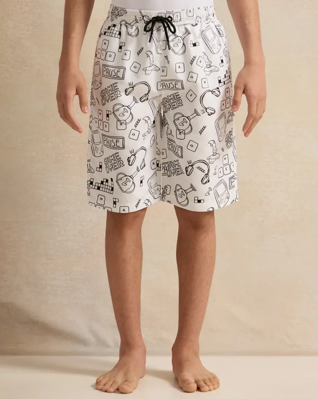 Senior Boys White Printed Swim Shorts sold by Redtag