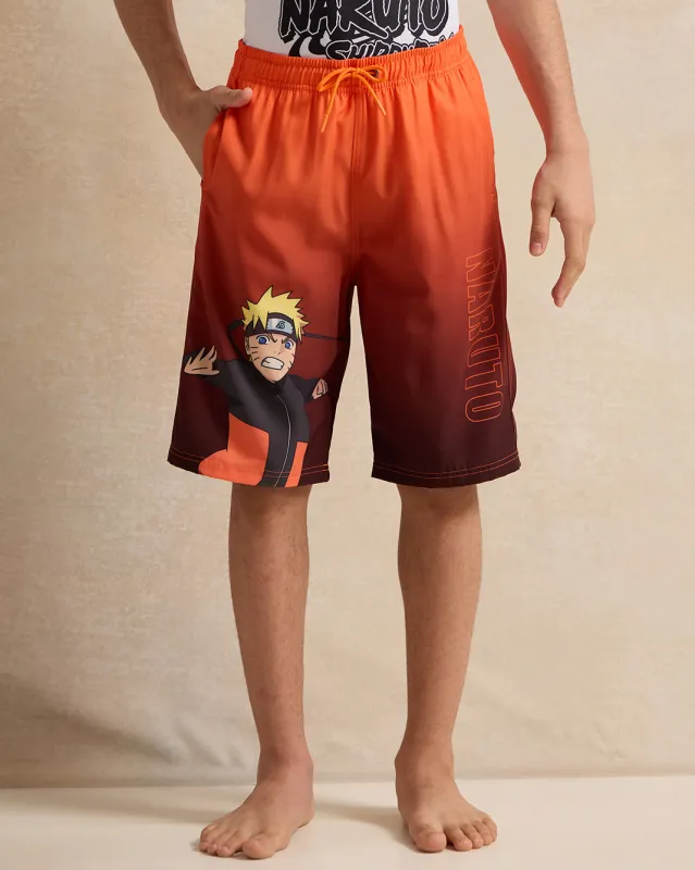 Senior Boys Orange Naruto Print Swim Shorts sold by Redtag