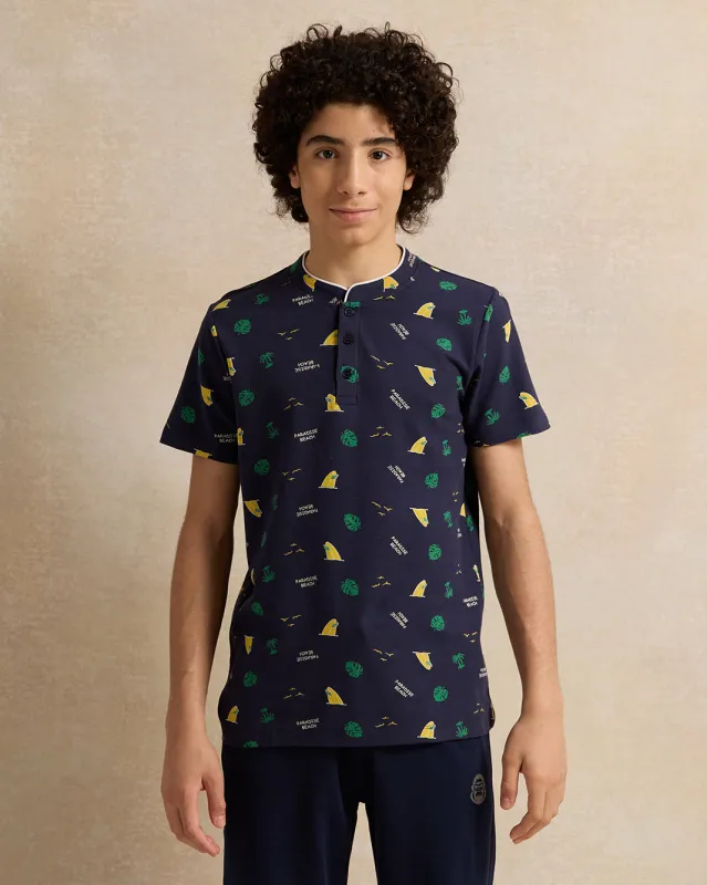 Senior Boys Navy Mandarin Collor Polo Shirt sold by Redtag