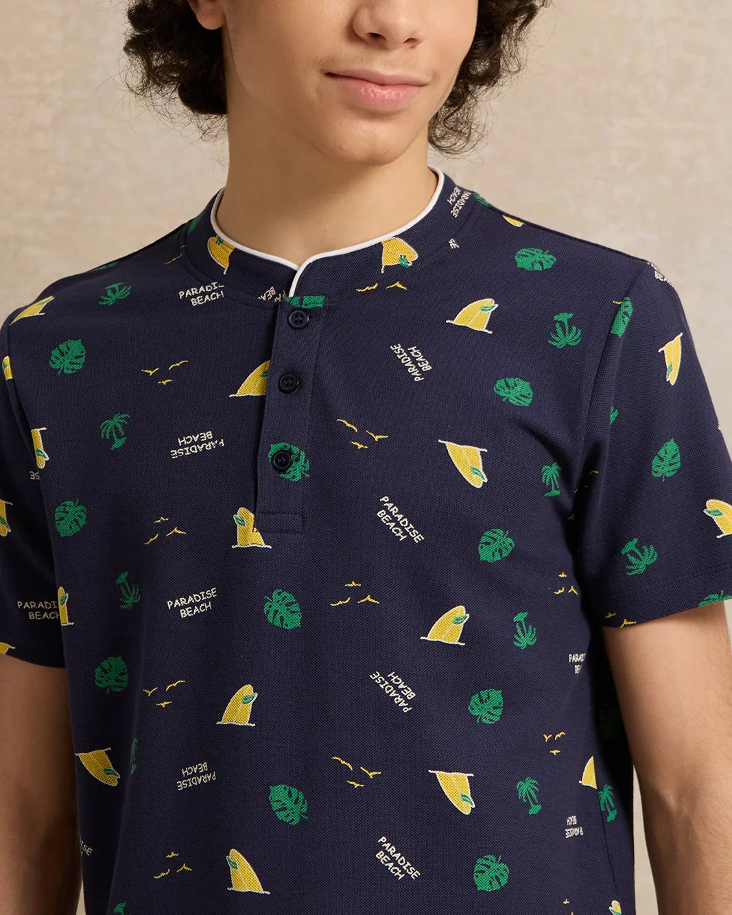 Senior Boys Navy Mandarin Collor Polo Shirt sold by Redtag product image thumbnail 4