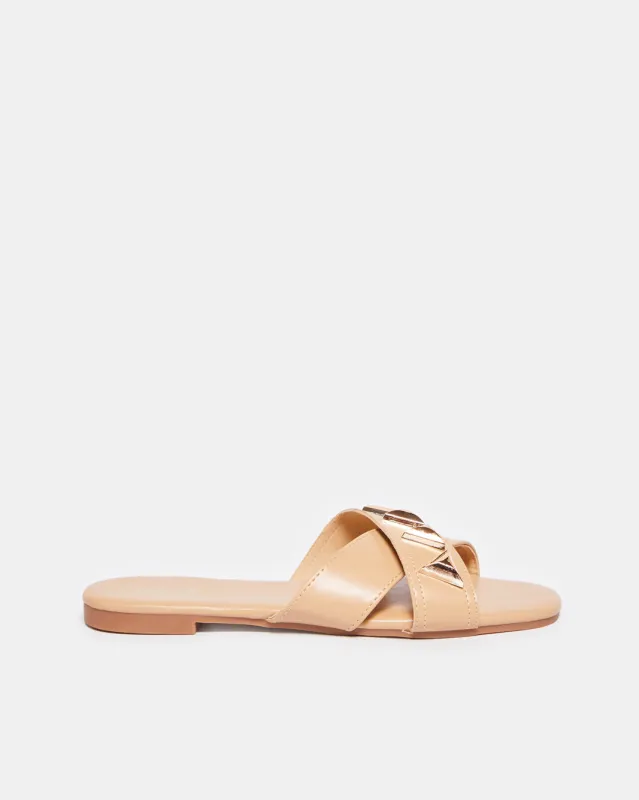 Women Beige Embellished Trim Mule sold by Redtag