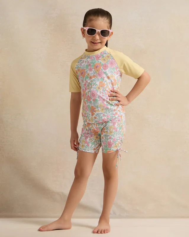 Girls Yellow Printed Swimsuit Set (2 Piece) sold by Redtag