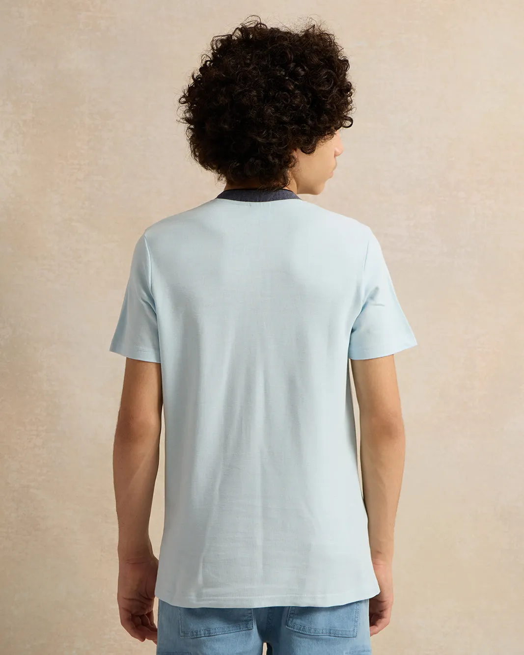 Senior Boys Blue Suede Mandarin Collar Polo Shirt sold by Redtag product image thumbnail 3