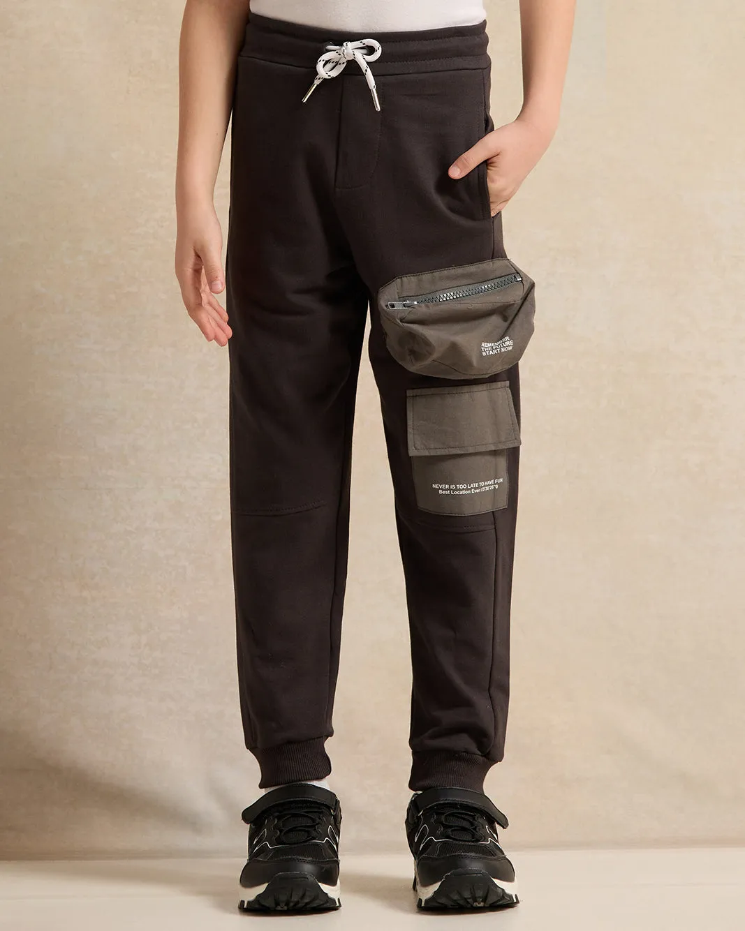 Boys Charcoal Cargo Pocket Track Pants sold by Redtag