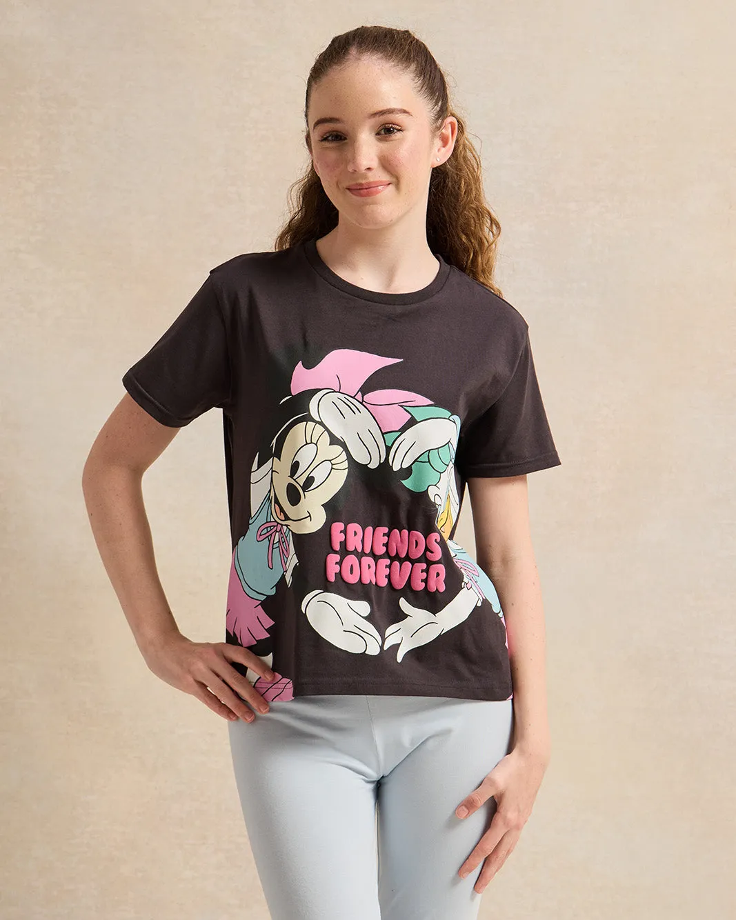 Senior Girls Black Minnie & Daisy Duck Print T-Shirt sold by Redtag
