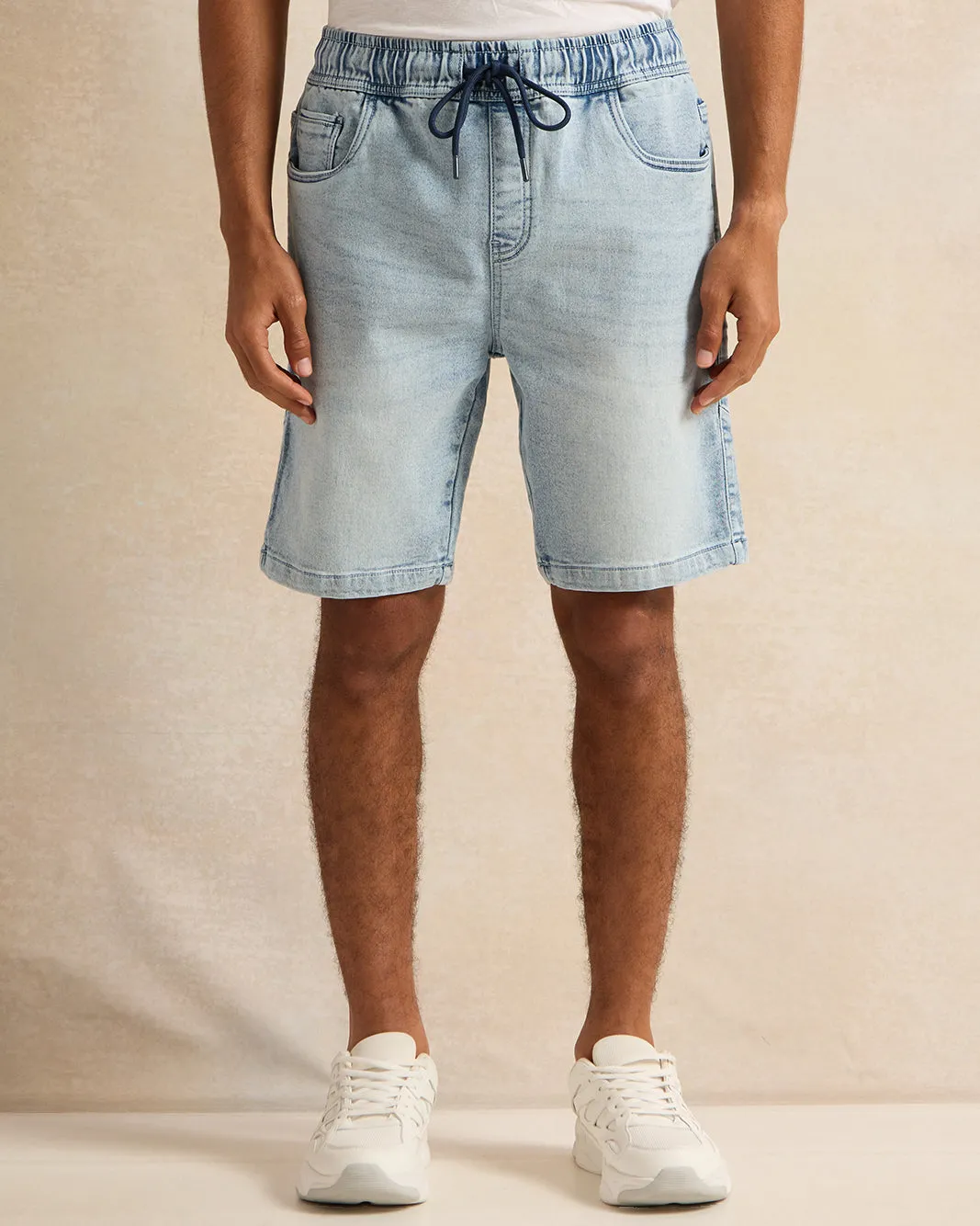 Men Blue Plain Denim Shorts sold by Redtag