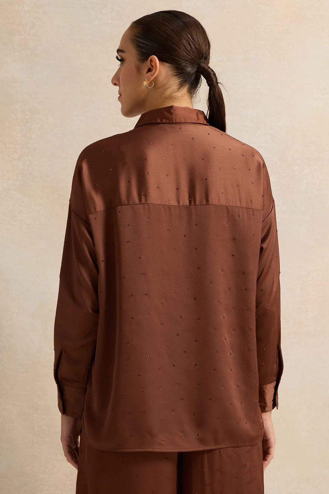 Women Brown Solid Collared Shirt sold by Redtag product image thumbnail 3