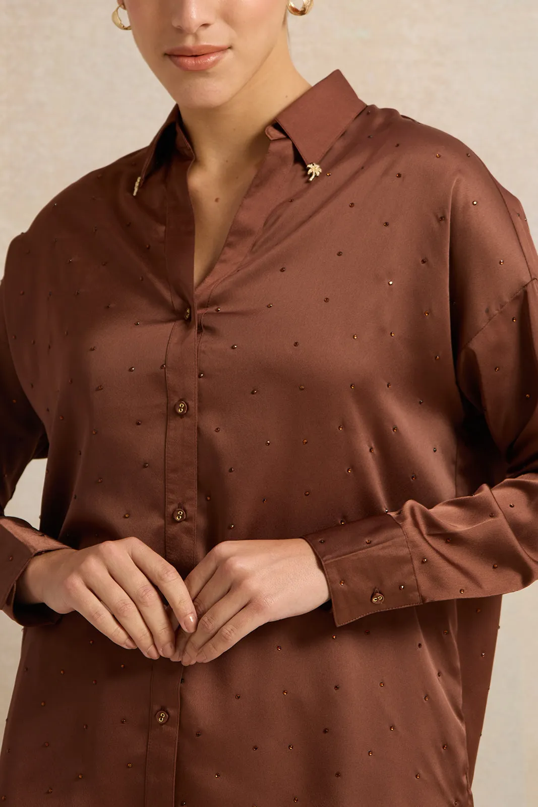 Women Brown Solid Collared Shirt sold by Redtag product image thumbnail 4