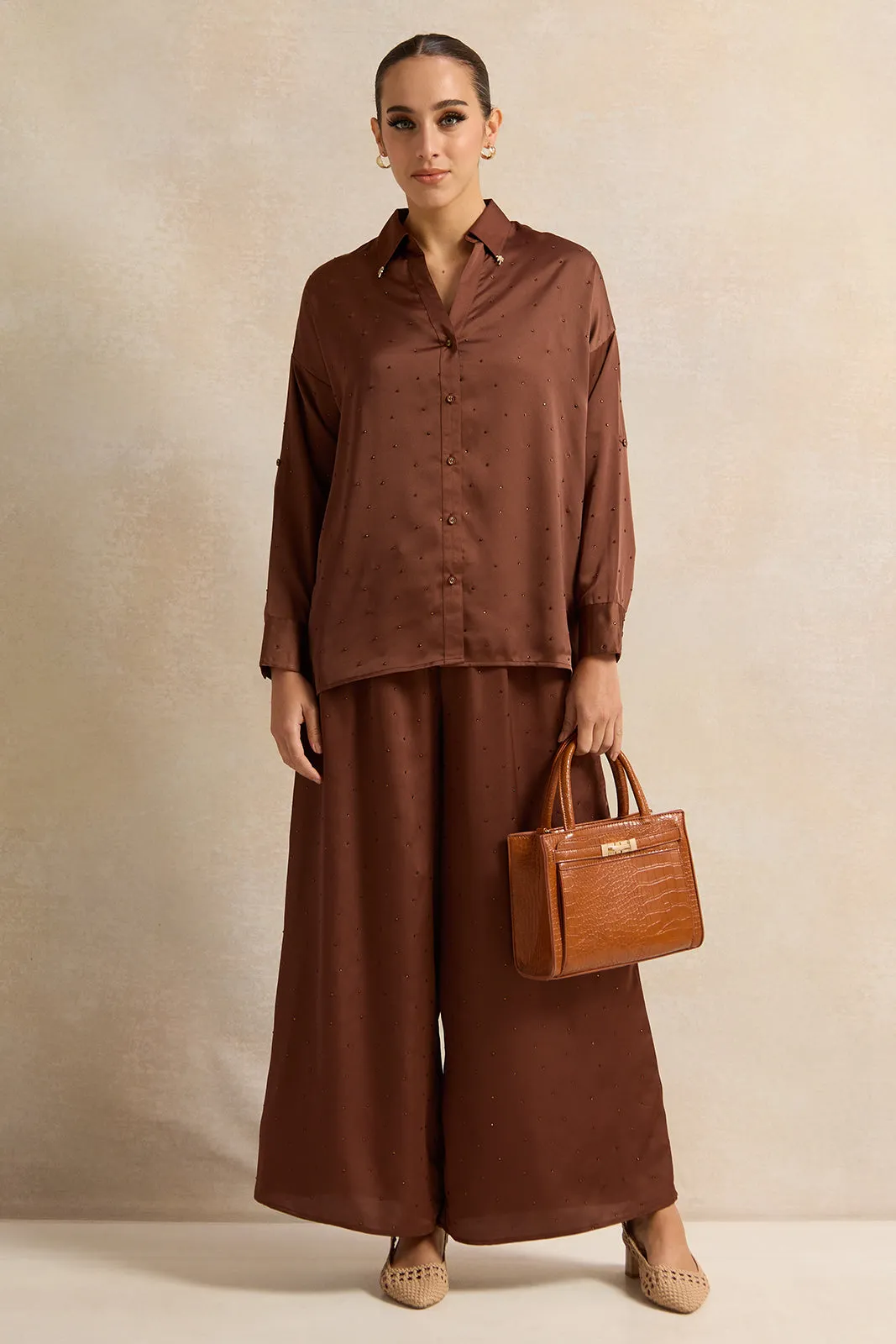 Women Brown Solid Collared Shirt sold by Redtag product image thumbnail 2