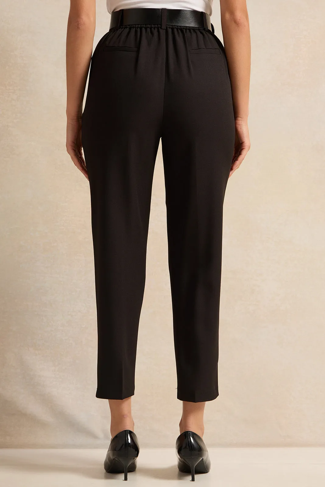 Women Black Belted Tapered Trousers sold by Redtag product image thumbnail 3