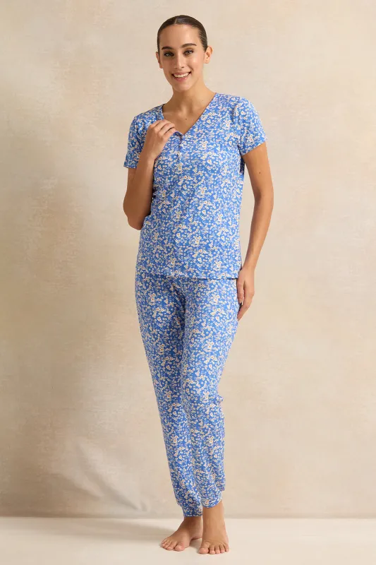 Women Blue Printed Pyjama Set (2 Piece) sold by Redtag