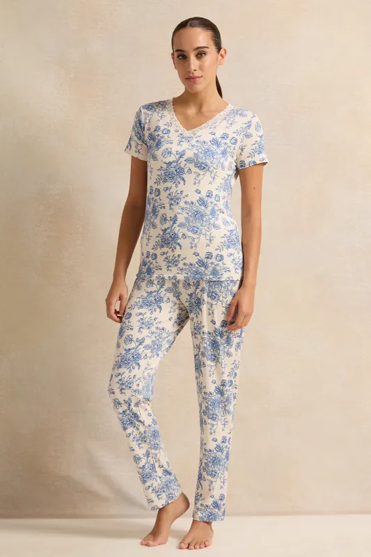 Women White Printed Pyjama Set (2 Piece) sold by Redtag