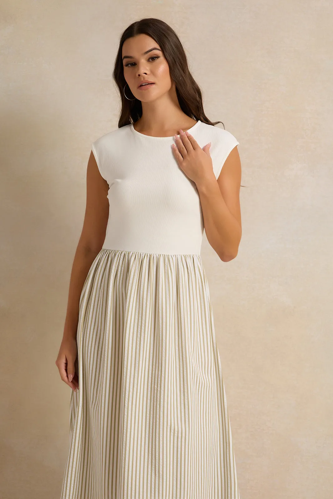 Women Ivory Striped Dress sold by Redtag product image thumbnail 3