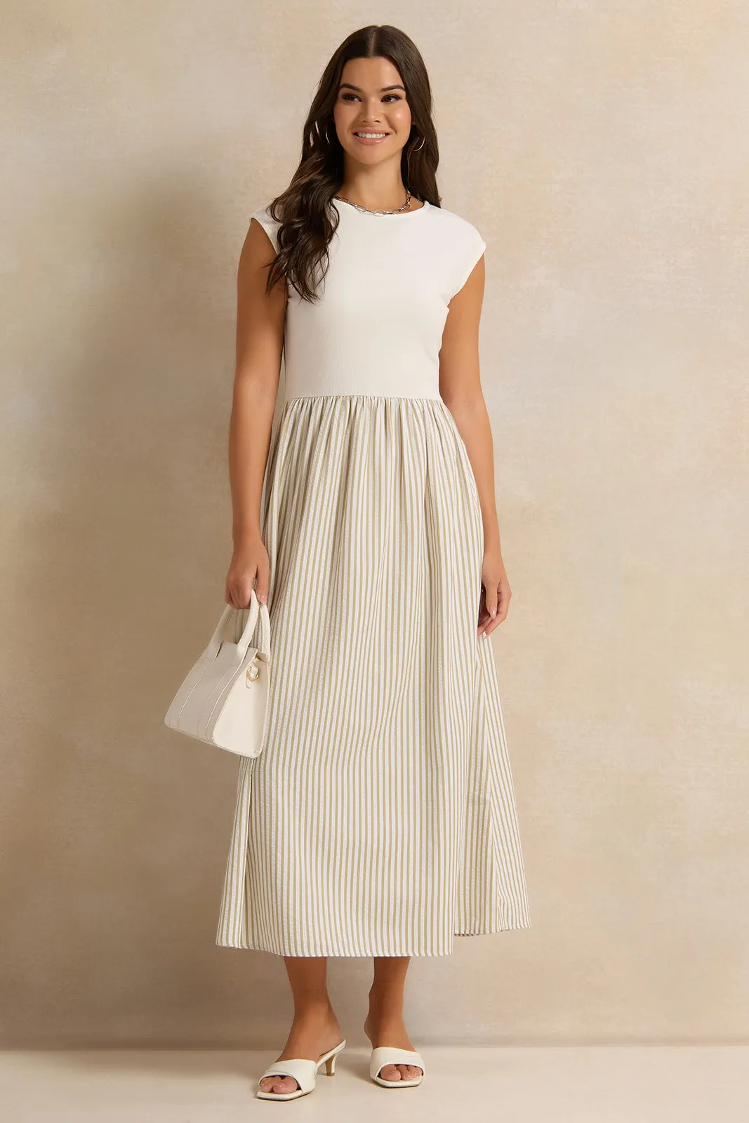 Women Ivory Striped Dress sold by Redtag