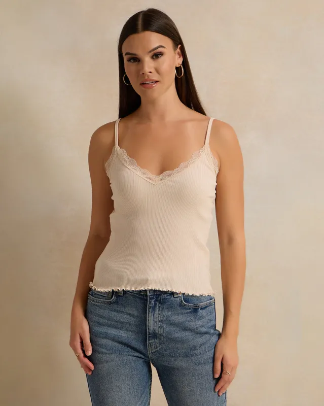 Women Beige Strappy Lace Vest sold by Redtag