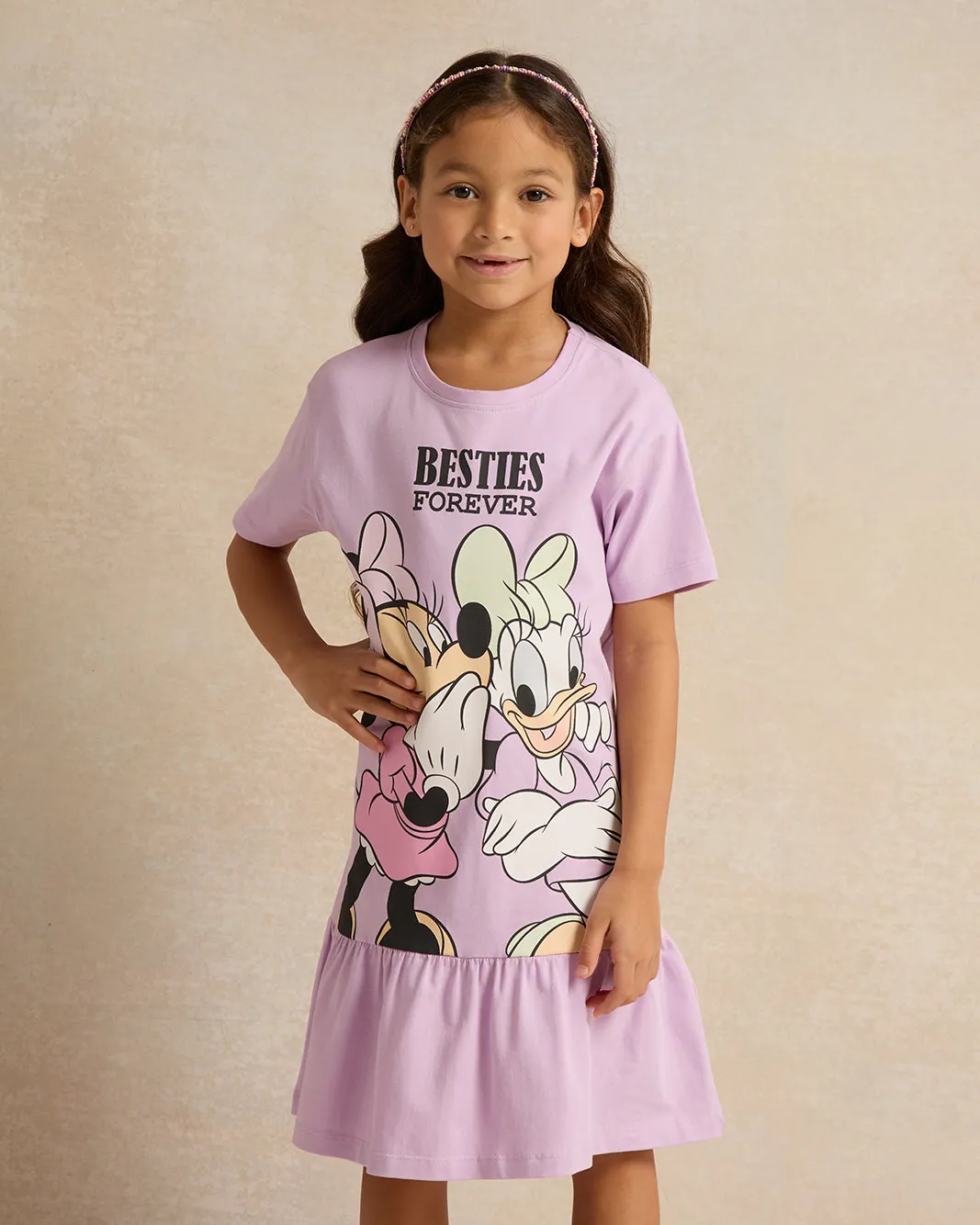 Girls Purple Minnie Mouse & Daisy Duck Print Dress sold by Redtag