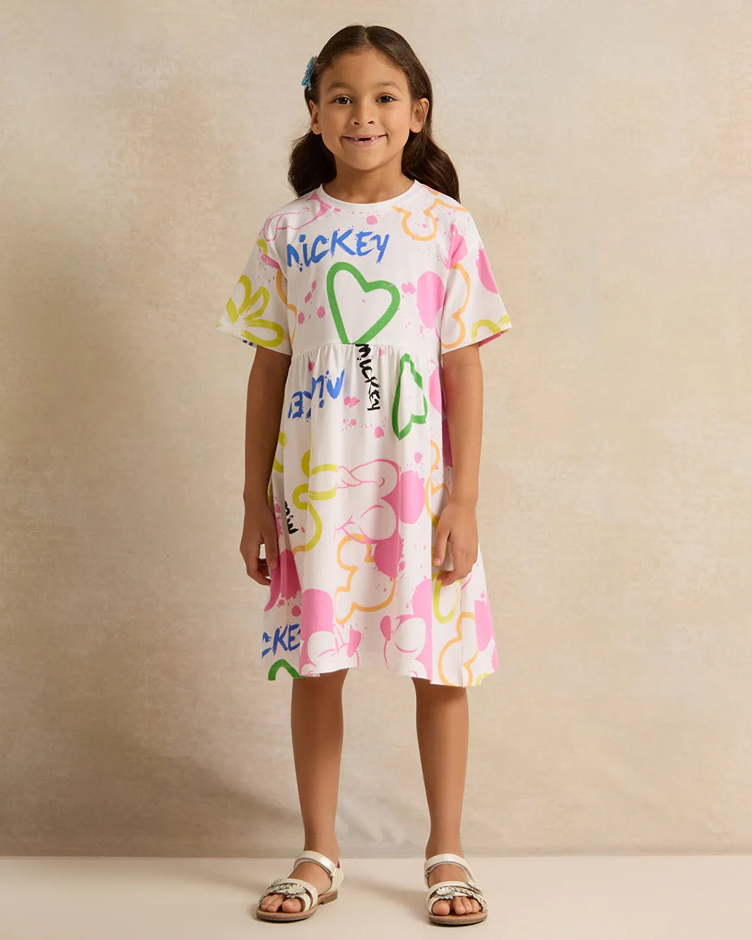 Girls White Mickey Mouse Print Knit Dress sold by Redtag product image thumbnail 2