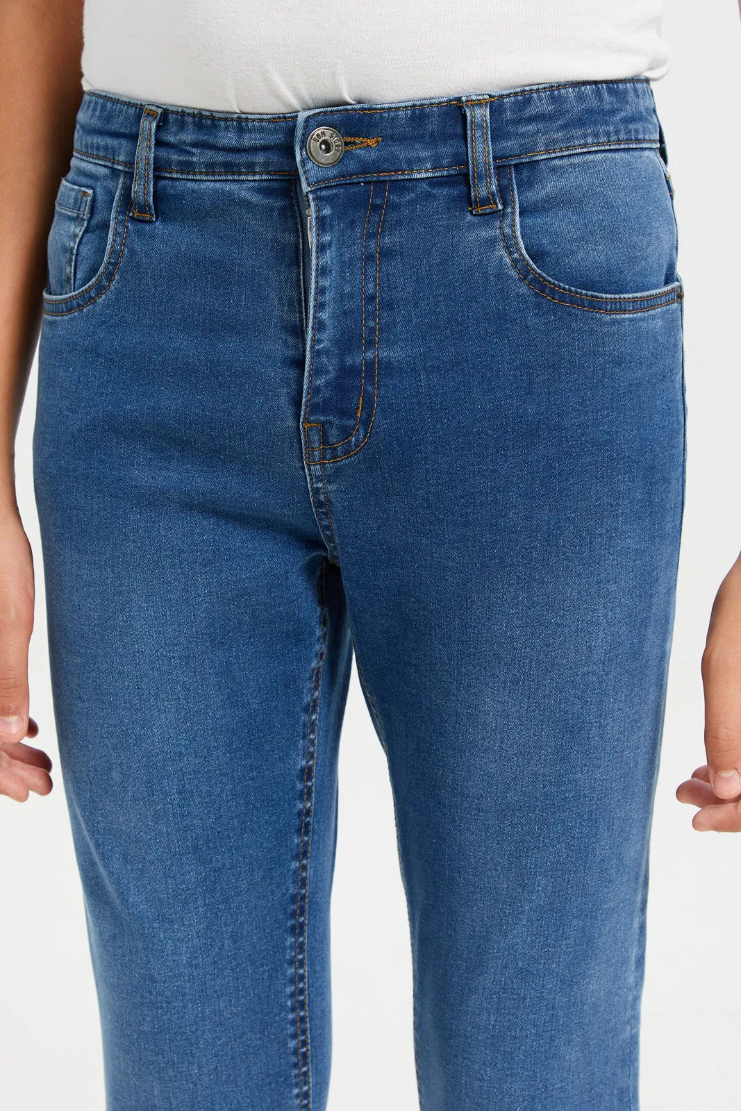 Senior Boys Blue Solid Slim Fit Jeans sold by Redtag product image thumbnail 4