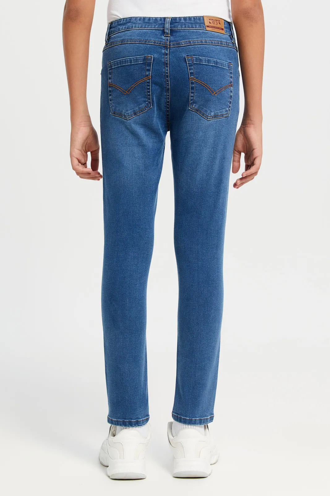 Senior Boys Blue Solid Slim Fit Jeans sold by Redtag product image thumbnail 3