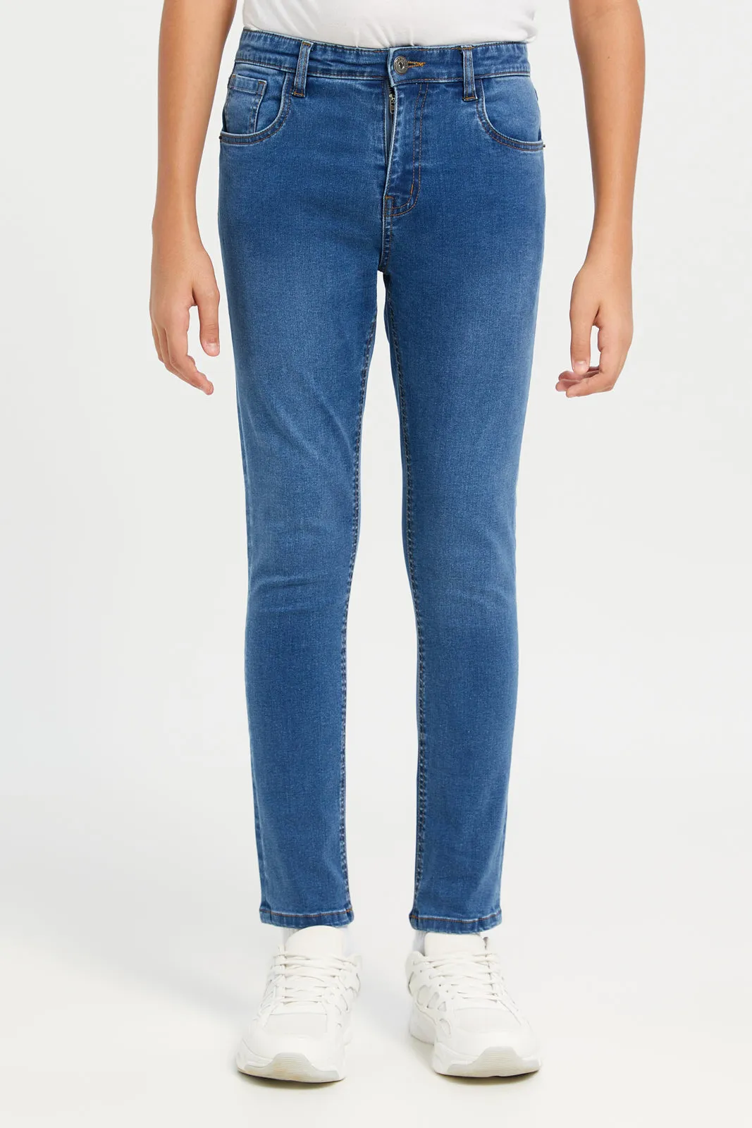 Senior Boys Blue Solid Slim Fit Jeans sold by Redtag