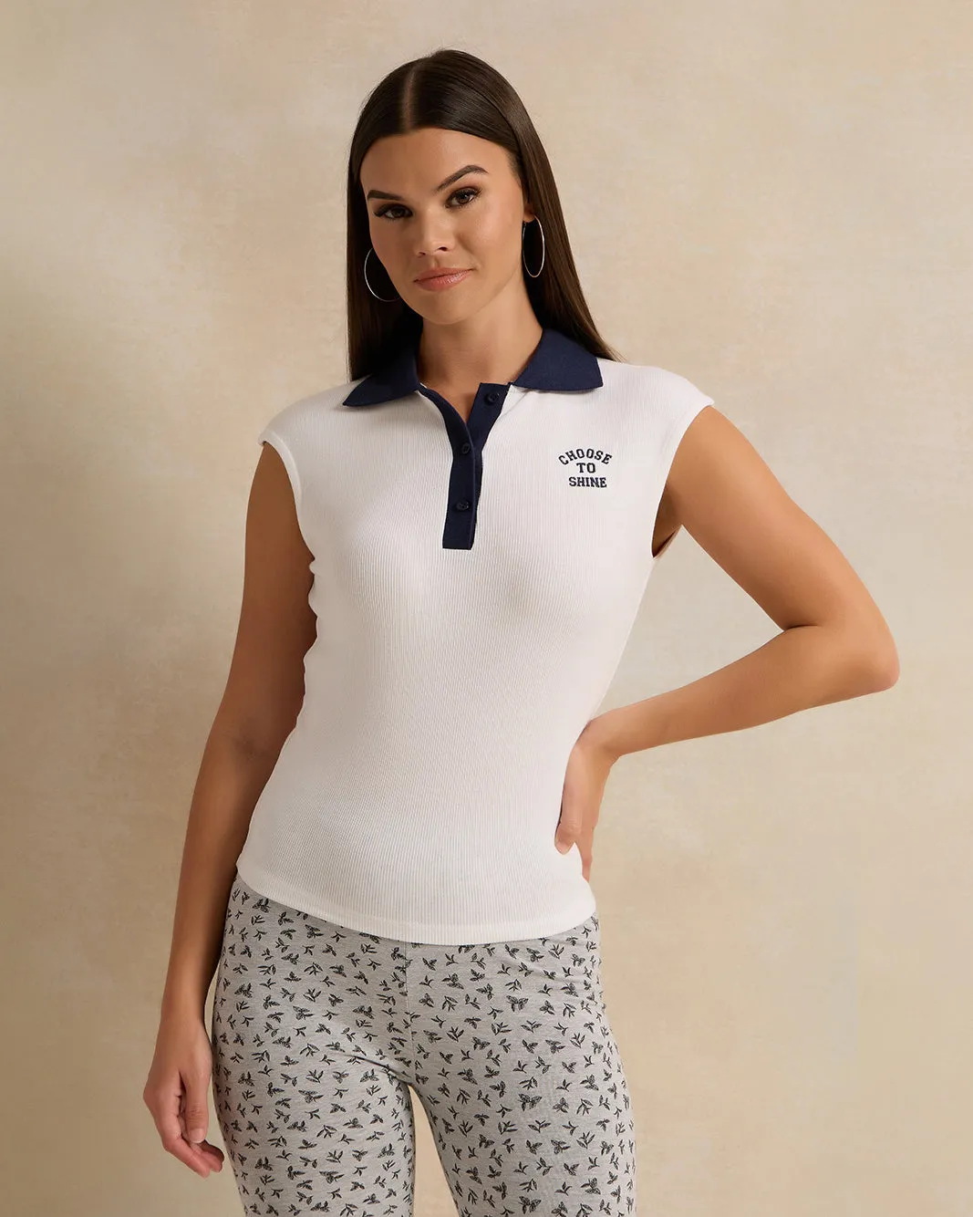 Women White Ribbed Collared T-Shirt sold by Redtag