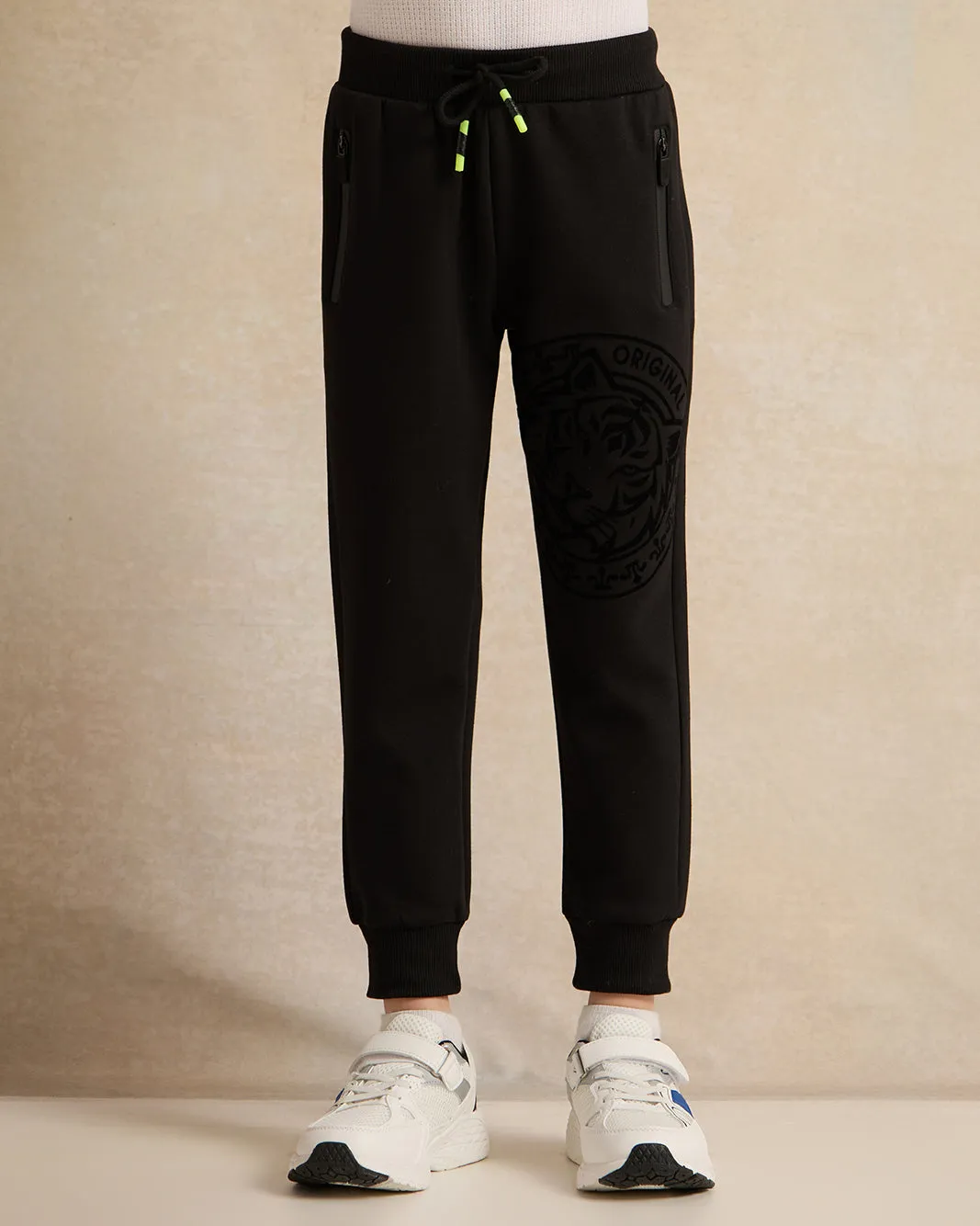Boys Black Printed Black Pants sold by Redtag
