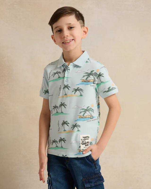 Boys Blue Printed Polo T-Shirt sold by Redtag