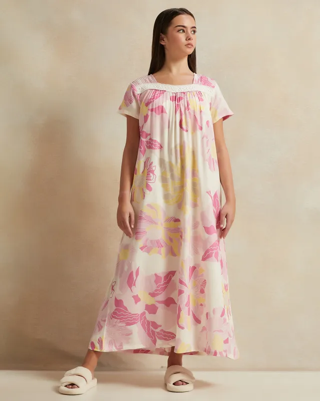 Senior Girls Pink Floral Print Nightgown sold by Redtag