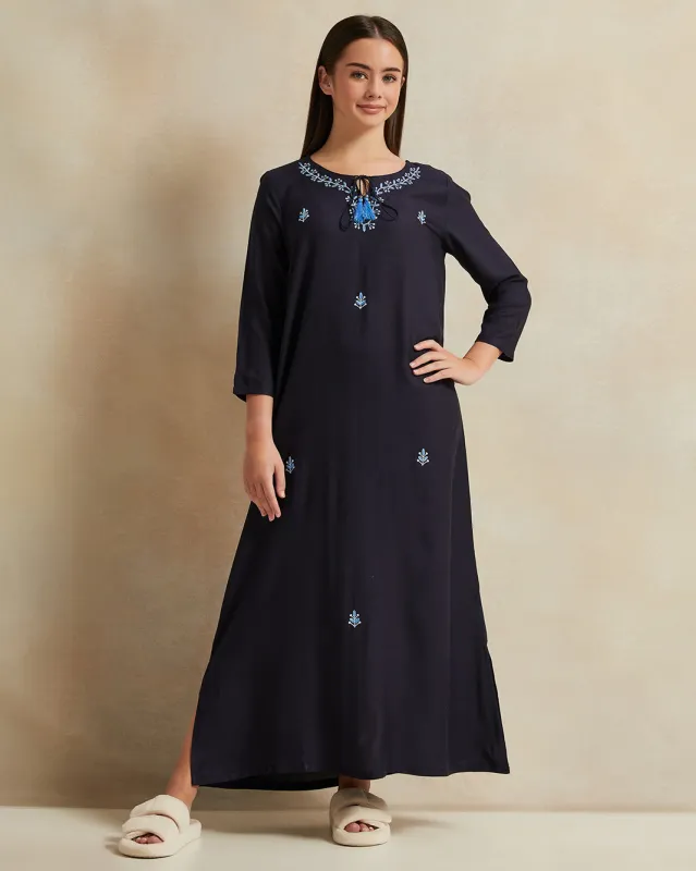 Senior Girls Navy Embroidered Nightgown sold by Redtag