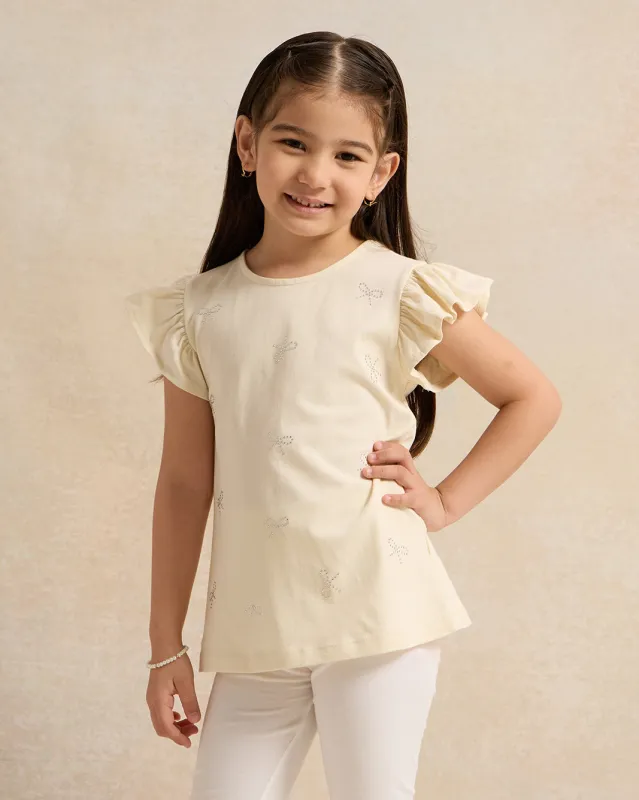 Girls Beige Rhinestone Casual Top sold by Redtag