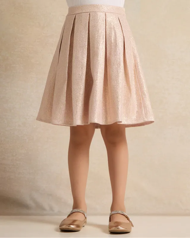 Girls Gold Pleated Jacquard Skirt sold by Redtag