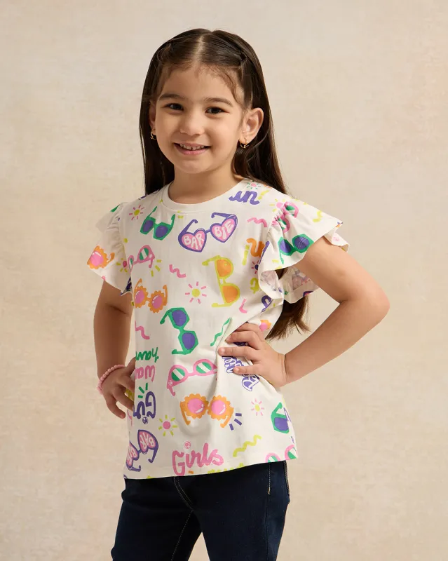 Girls White  Barbie Print Casual T-Shirt sold by Redtag