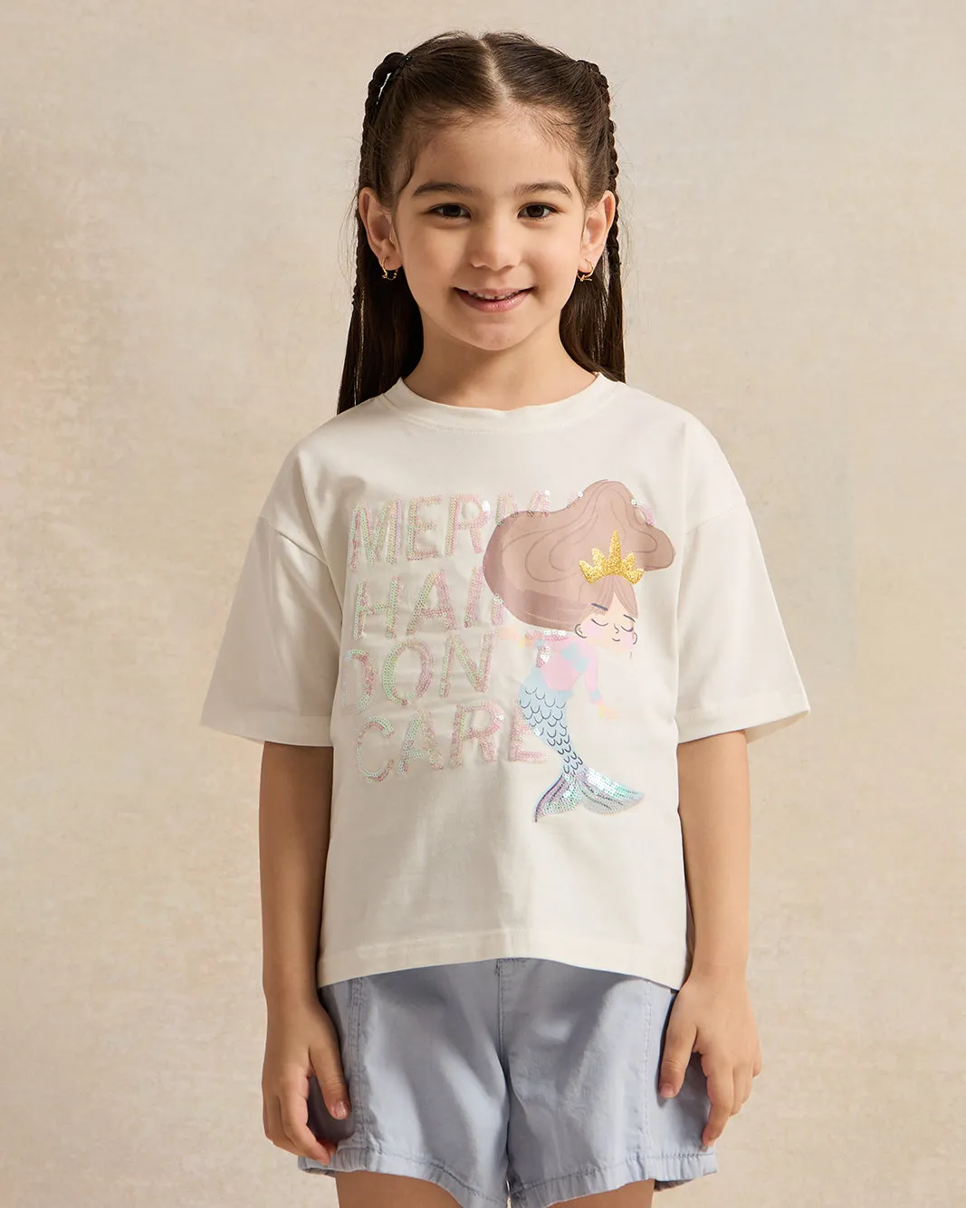 White Mermaid Placement Print Boxy T Shirt sold by Redtag