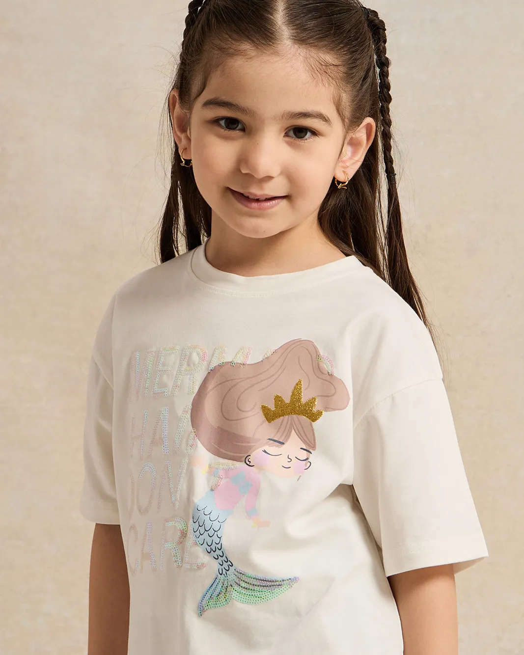 White Mermaid Placement Print Boxy T Shirt sold by Redtag product image thumbnail 4
