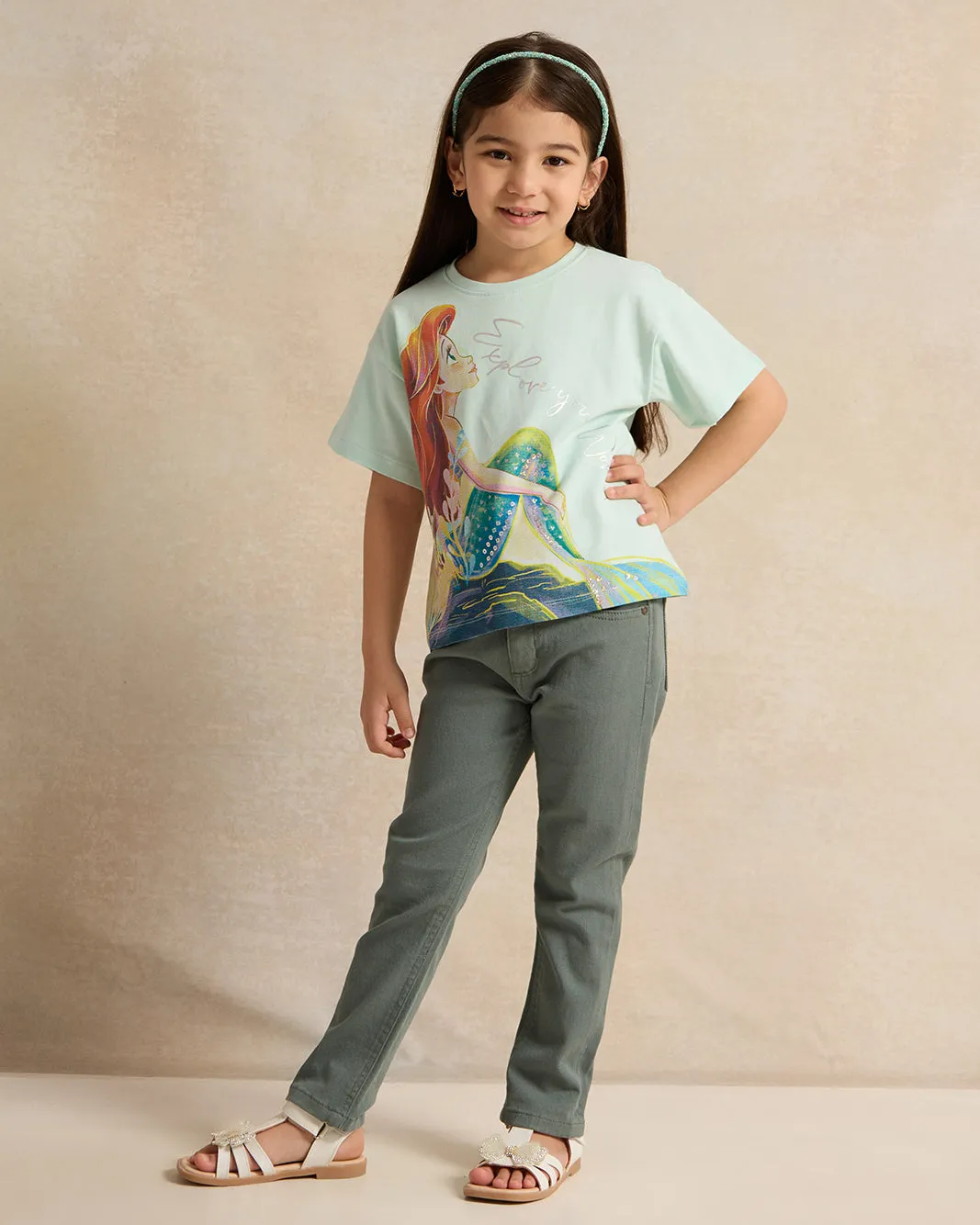 Girls Mint Ariel Sequins Print T-Shirt sold by Redtag product image thumbnail 2