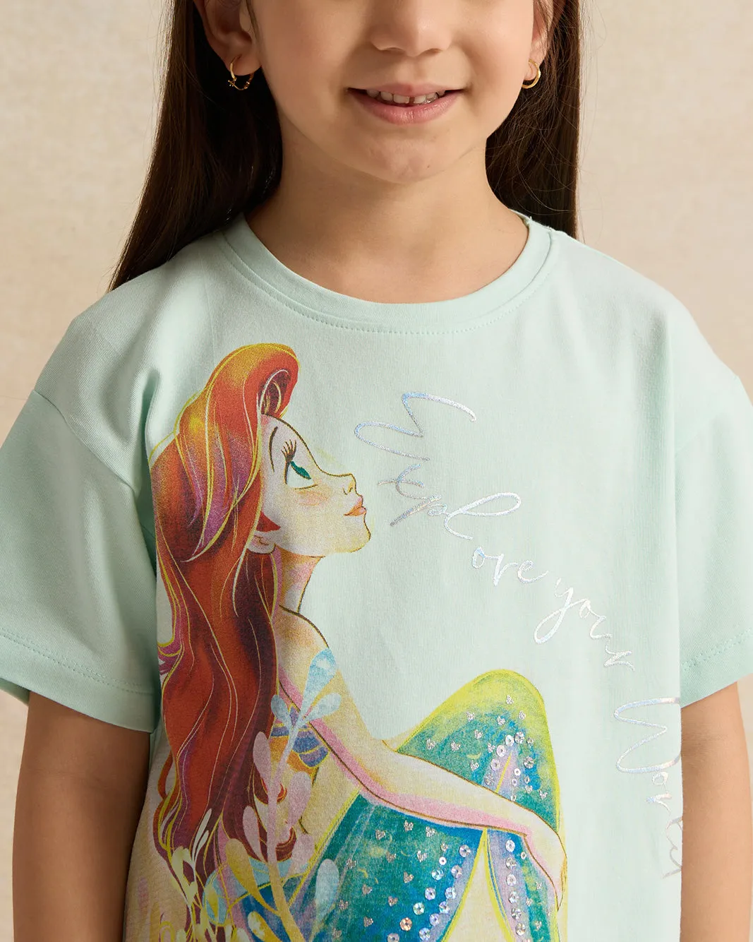 Girls Mint Ariel Sequins Print T-Shirt sold by Redtag product image thumbnail 4
