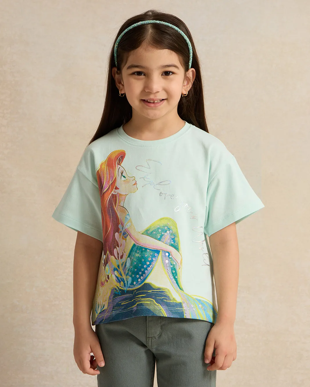 Girls Mint Ariel Sequins Print T-Shirt sold by Redtag