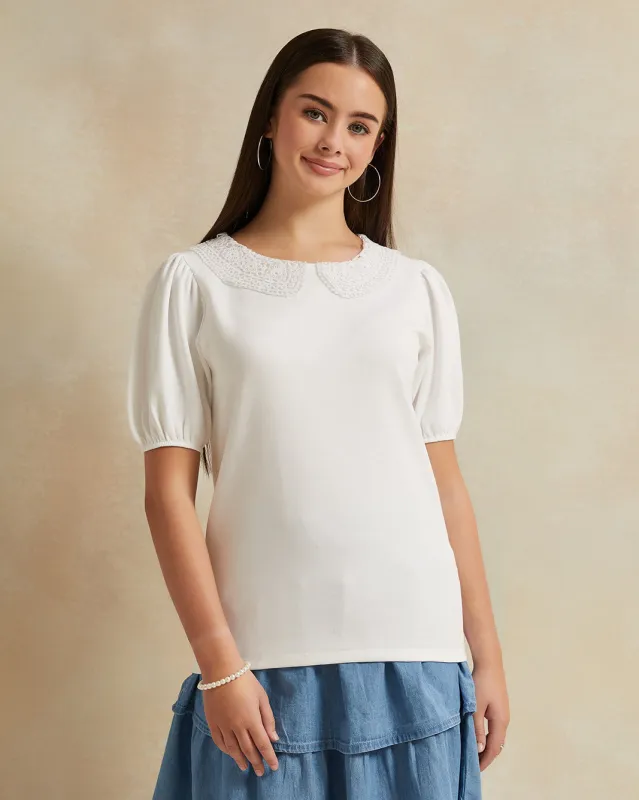 Senior Girls White Embellished Top sold by Redtag
