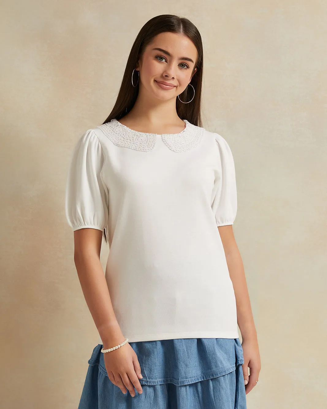 Senior Girls White Embellished Top sold by Redtag