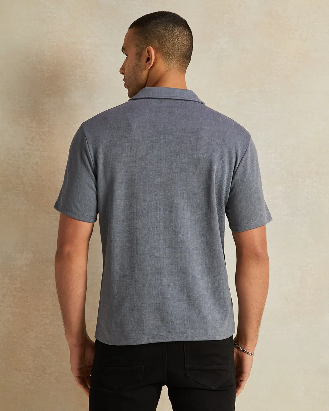 Men Grey Jacquard Short Sleeve Shirt sold by Redtag product image thumbnail 3