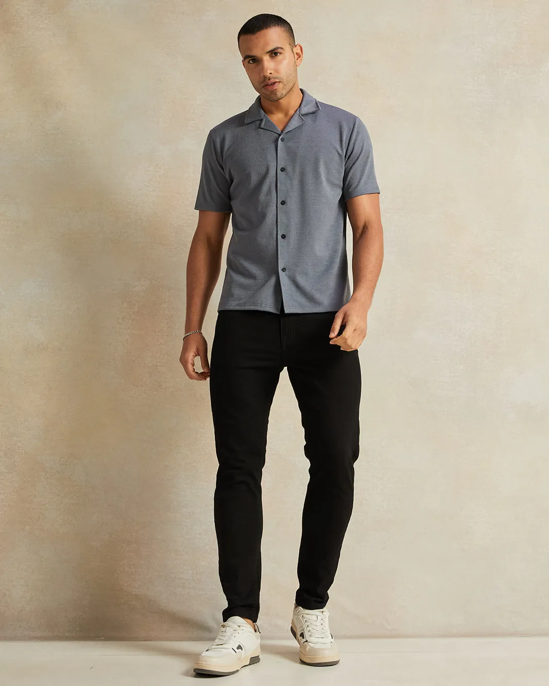 Men Grey Jacquard Short Sleeve Shirt sold by Redtag product image thumbnail 2