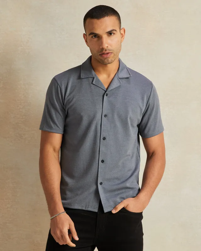Men Grey Jacquard Short Sleeve Shirt sold by Redtag