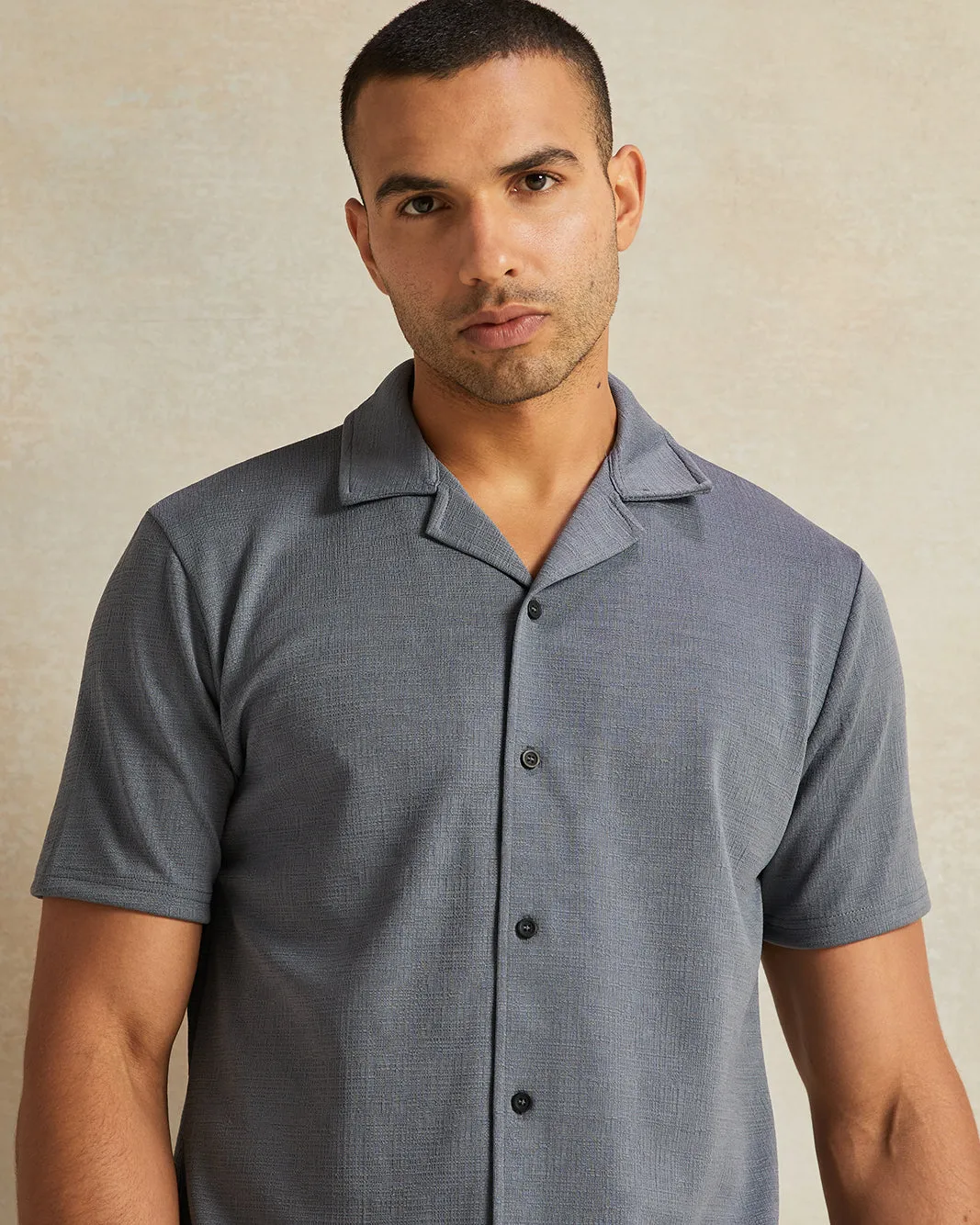 Men Grey Jacquard Short Sleeve Shirt sold by Redtag product image thumbnail 4